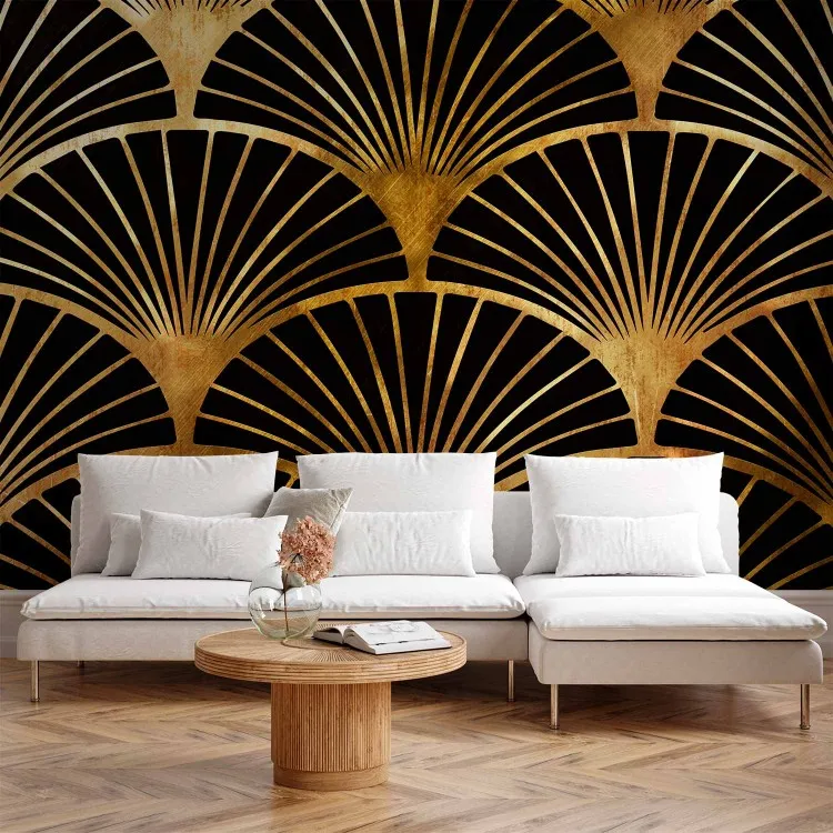 Ventaglio art deco - ventagli neri su sfondo dorato