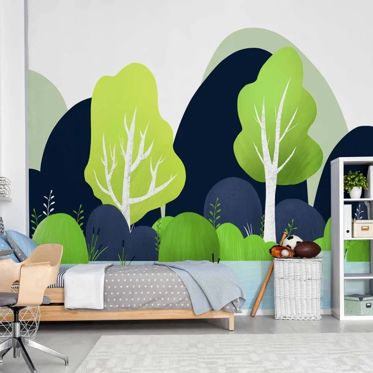 Paesaggio per bambini - natura blu e verde con montagne