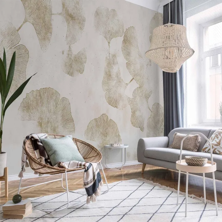 Ginkgo giapponese - astrazione in stile japandi con contorni di foglie
