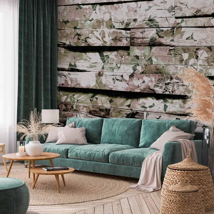 Liste Decorate - Motivo Vegetale con Foglie Beige su Legno