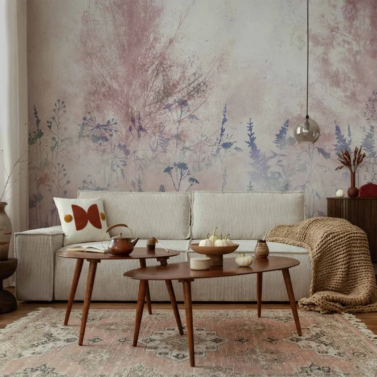 Alba rosa - delicato paesaggio di piante in tonalità grigio-azzurre