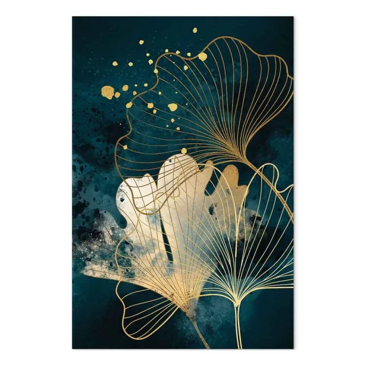 Nature in Abstraction - Golden Ginkgo Leaves on Turquoise Watercolors