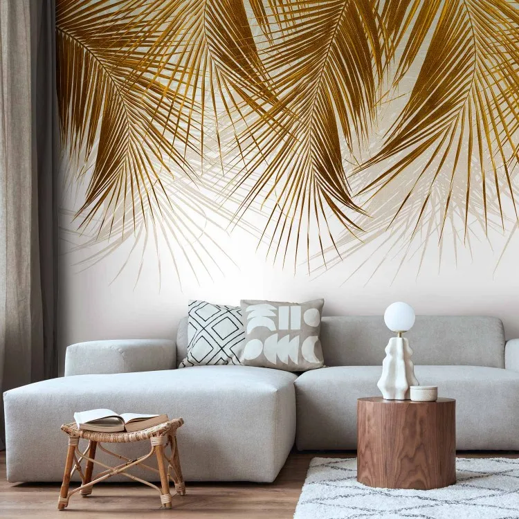 Under a Tropical Plant - Branchy Palm Twigs With Golden Leaves