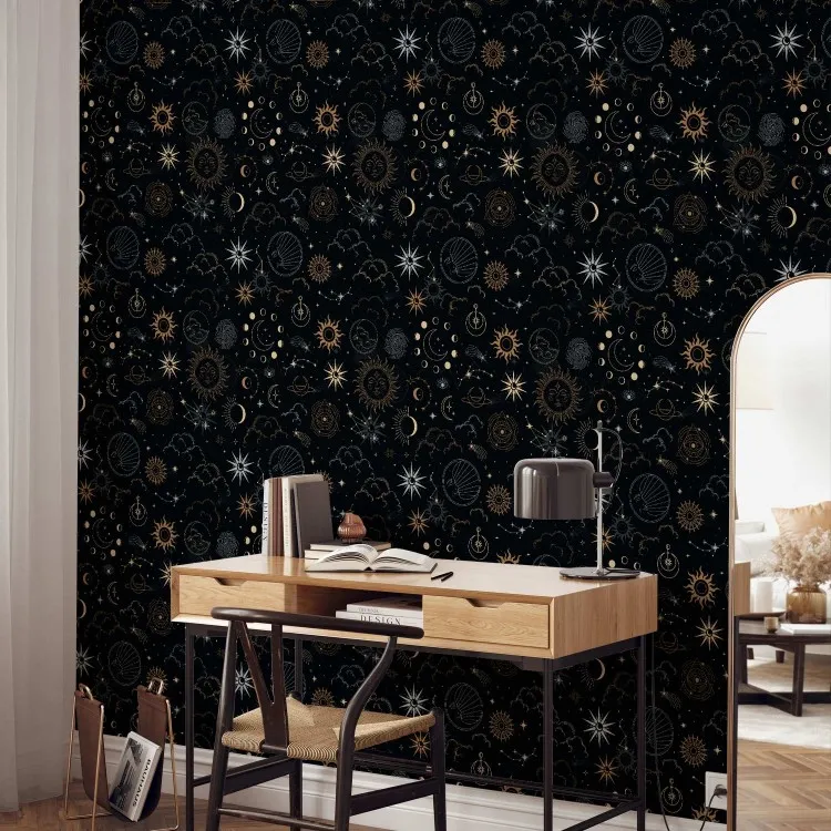 Cosmo - simboli decorativi del sole e della luna nel cielo notturno