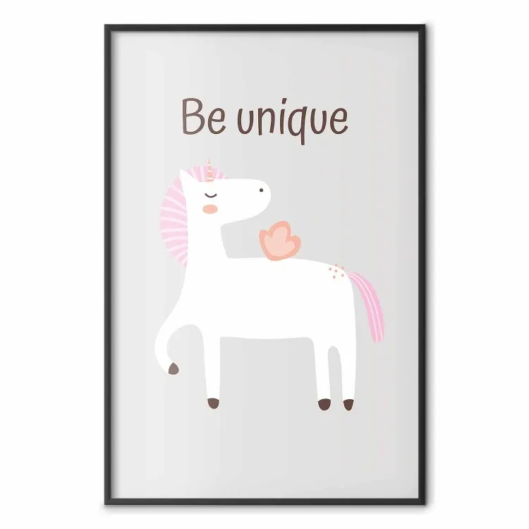 Sii unico - unicorno allegro e slogan motivazionale per bambini