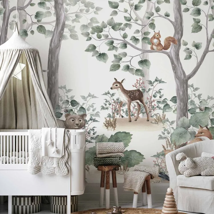 Storia della foresta - paesaggio ad acquerello con animali per bambini