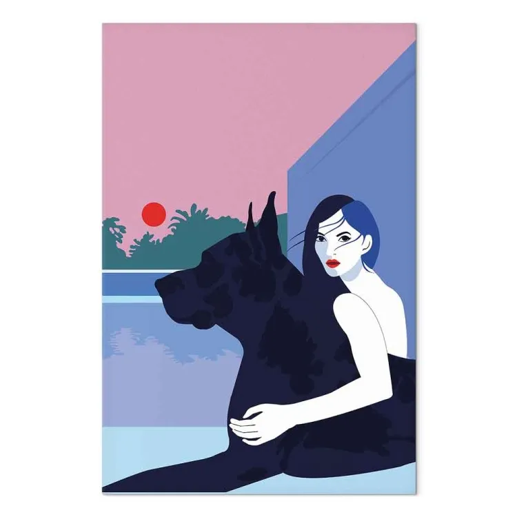 Donna con cane (1-parte) - illustrazione vettoriale minimalista