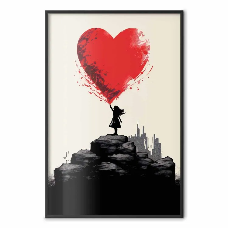 Cuore rosso - ragazza con palloncino ispirata allo stile Banksy