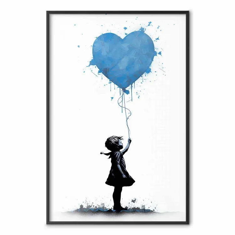 Cuore blu - murale con palloncino ispirato allo stile Banksy
