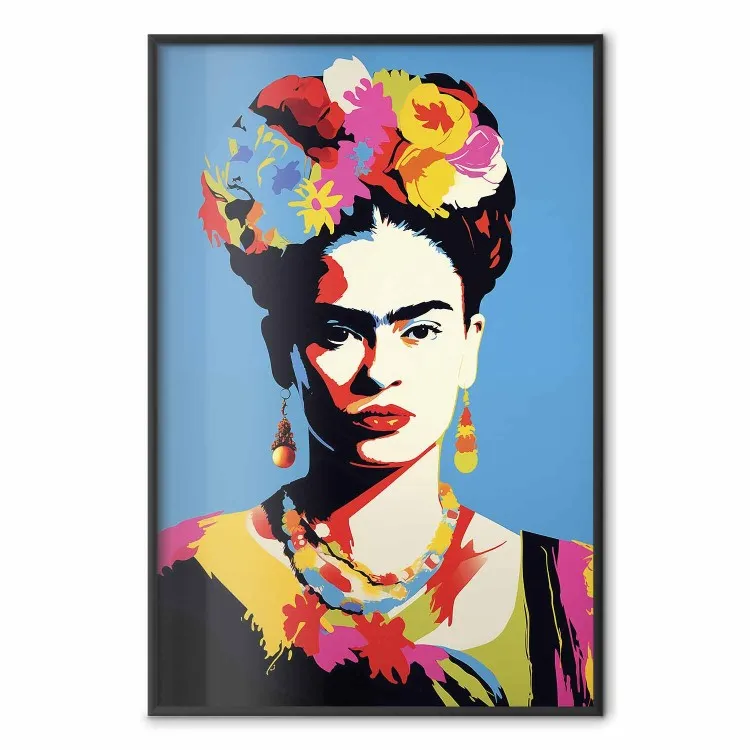 Ritratto blu - Frida Kahlo con fiori tra i capelli in stile pop-art
