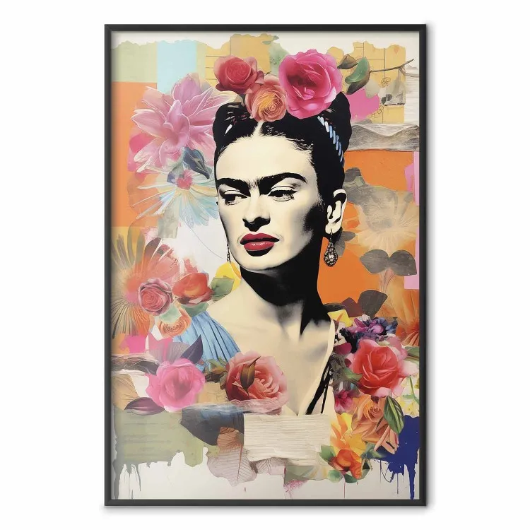 Ritratto di Frida - in poster su sfondo rosso