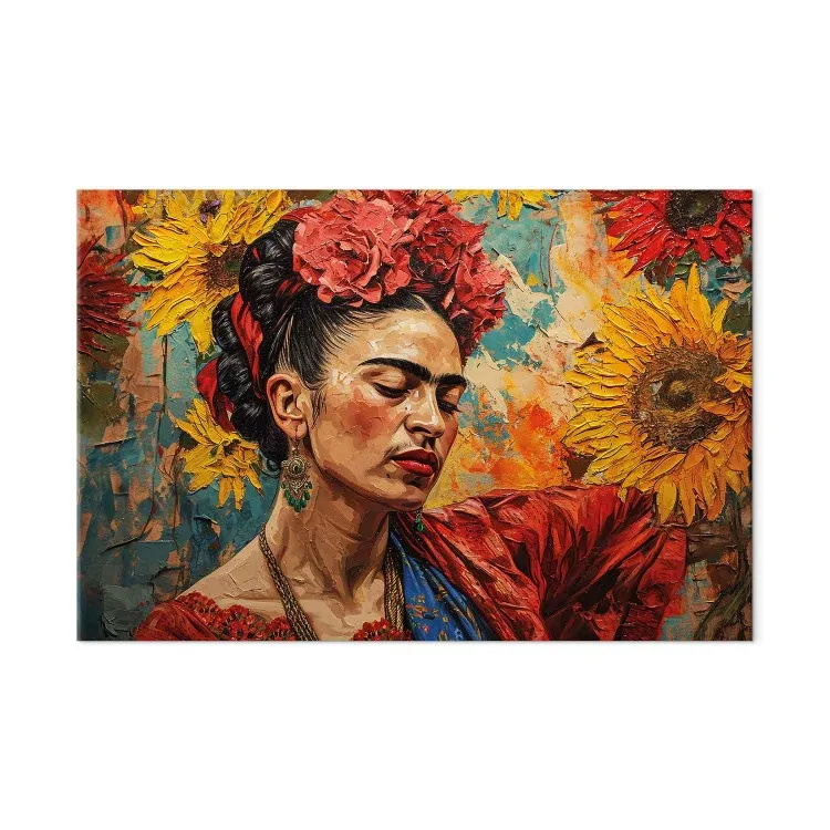 Frida Kahlo - donna con girasoli in stile van Gogh