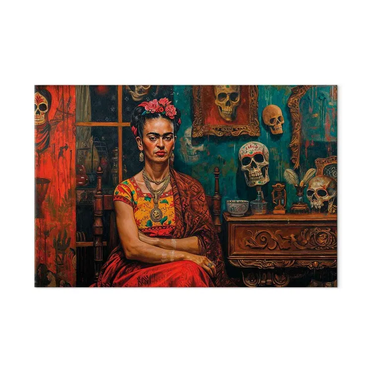 Frida Kahlo - pittrice seduta con teschi