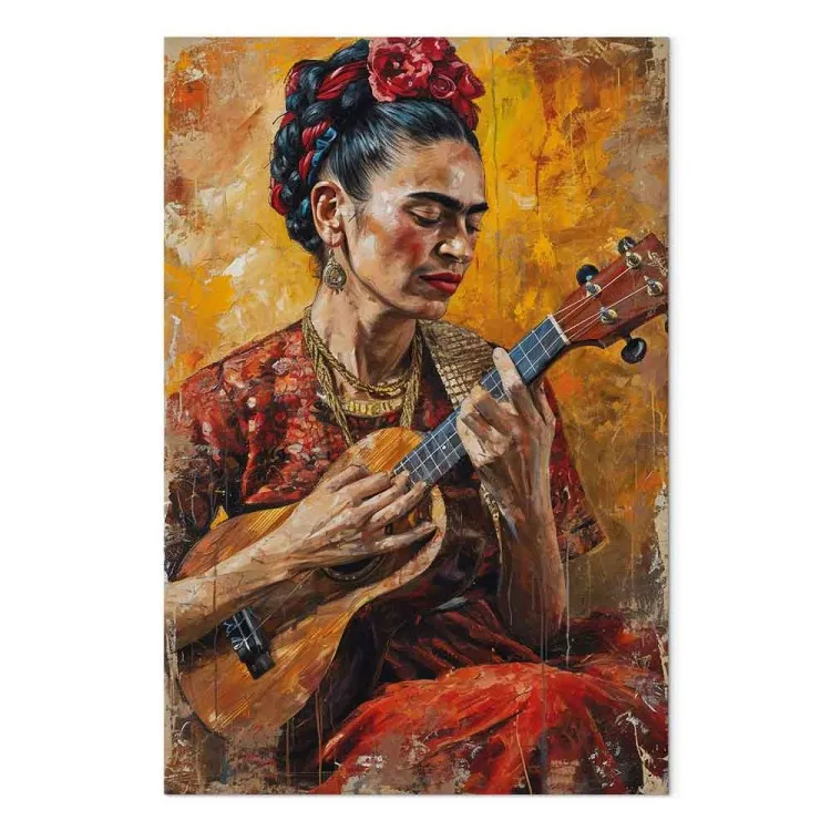 Frida Kahlo - donna con ukulele in marrone
