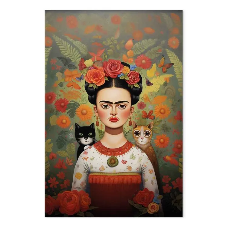 Cartoon Frida - ritratto colorato dell'artista con due gatti
