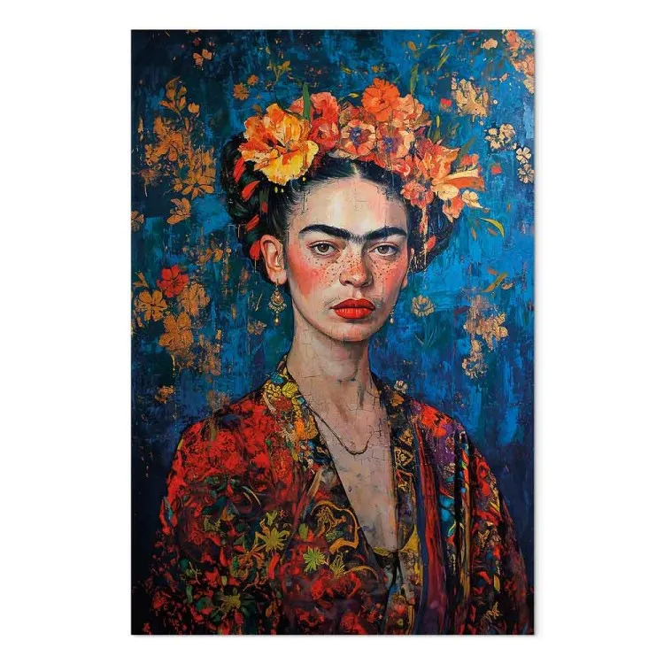 Ritratto di Frida - composizione in stile Klimt su sfondo blu scuro