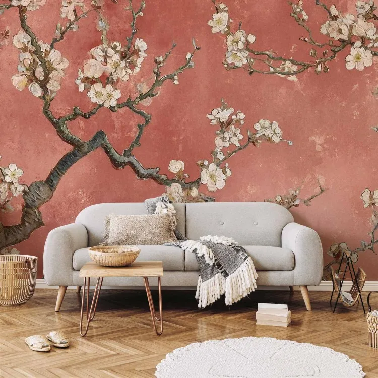 Flowering Tree - Composition With Branches Against a Terracotta Background