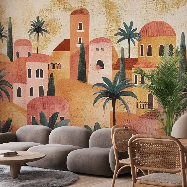 Town Among Palm Trees - Landscape With Terracotta Houses