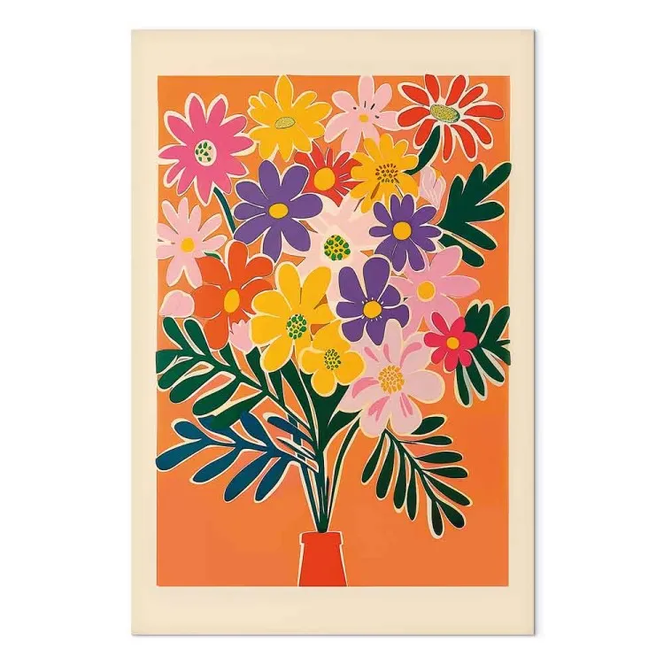 Bouquet di fiori - composizione minimalista su sfondo arancione