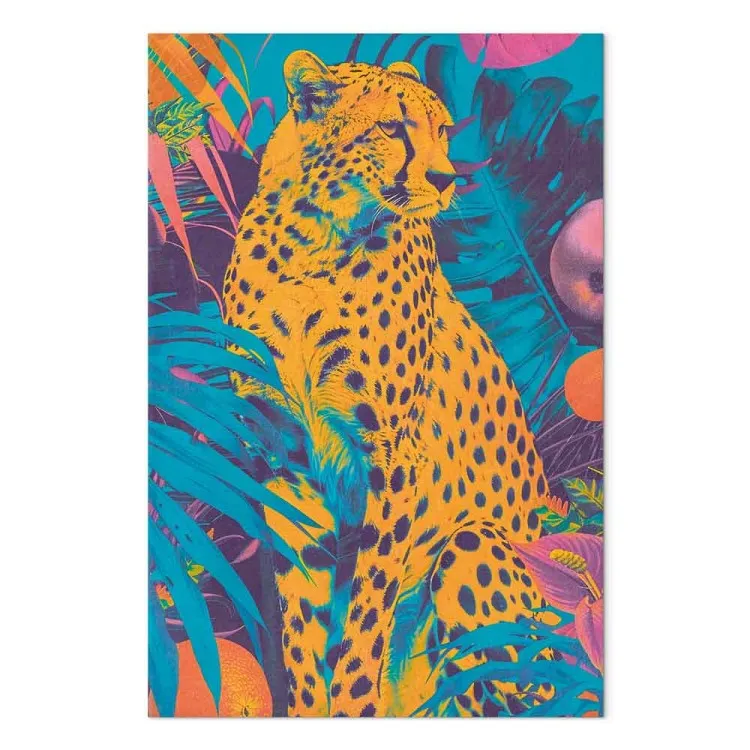 Ghepardo pop-art - gatto vivace circondato piante tropicali