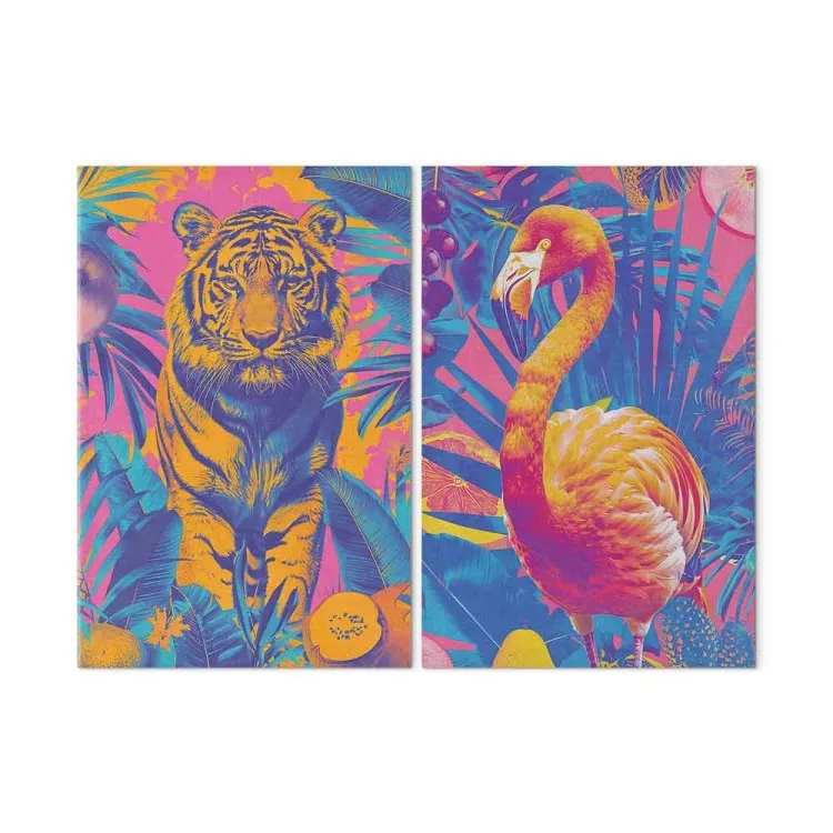 Immagini tropicali - animali pop-art su sfondo giungla colorato