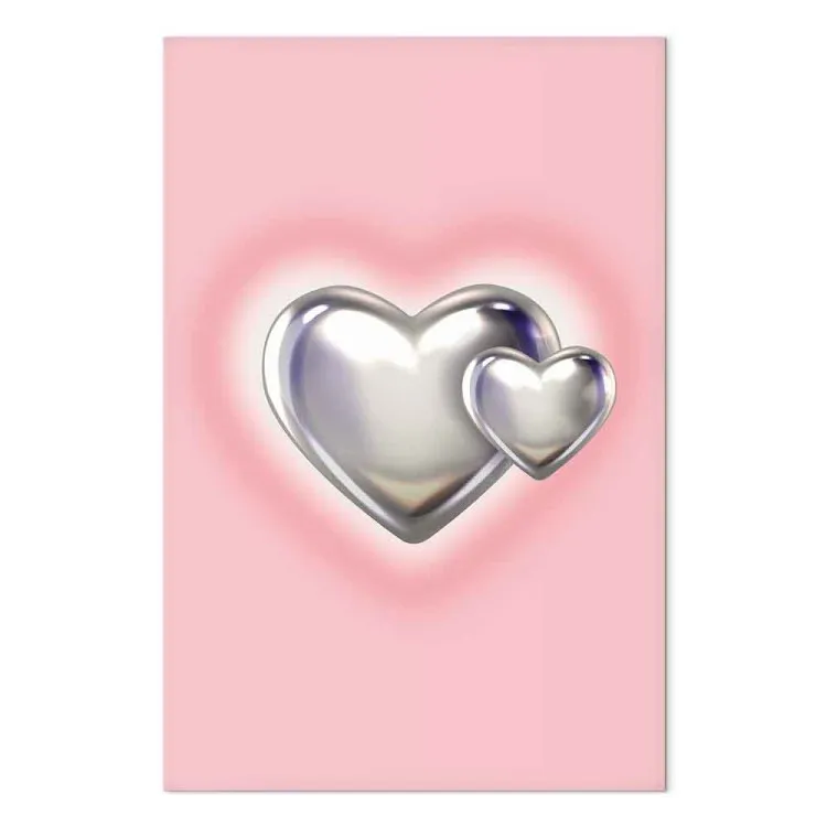 Cuori metallici - figure d'argento su un sottile sfondo rosa
