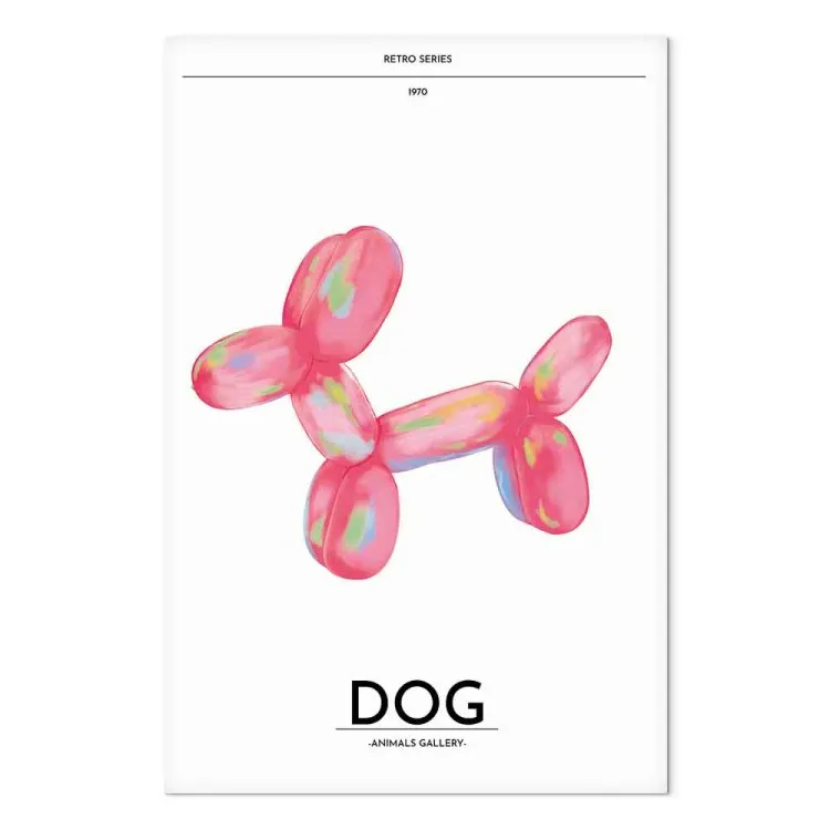 Balloon dog - animale multicolore su sfondo chiaro scritte retrò