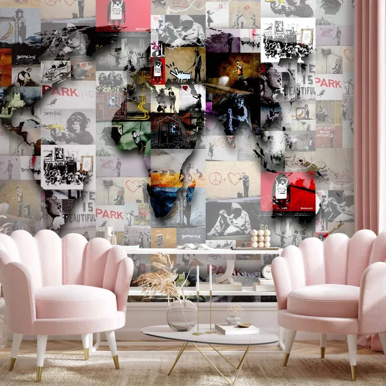 Street art e Banksy - mappamondo collage composto da murales
