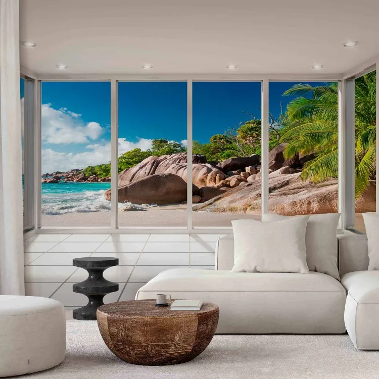 Vista dalla finestra - spiaggia paradisiaca e mare turchese